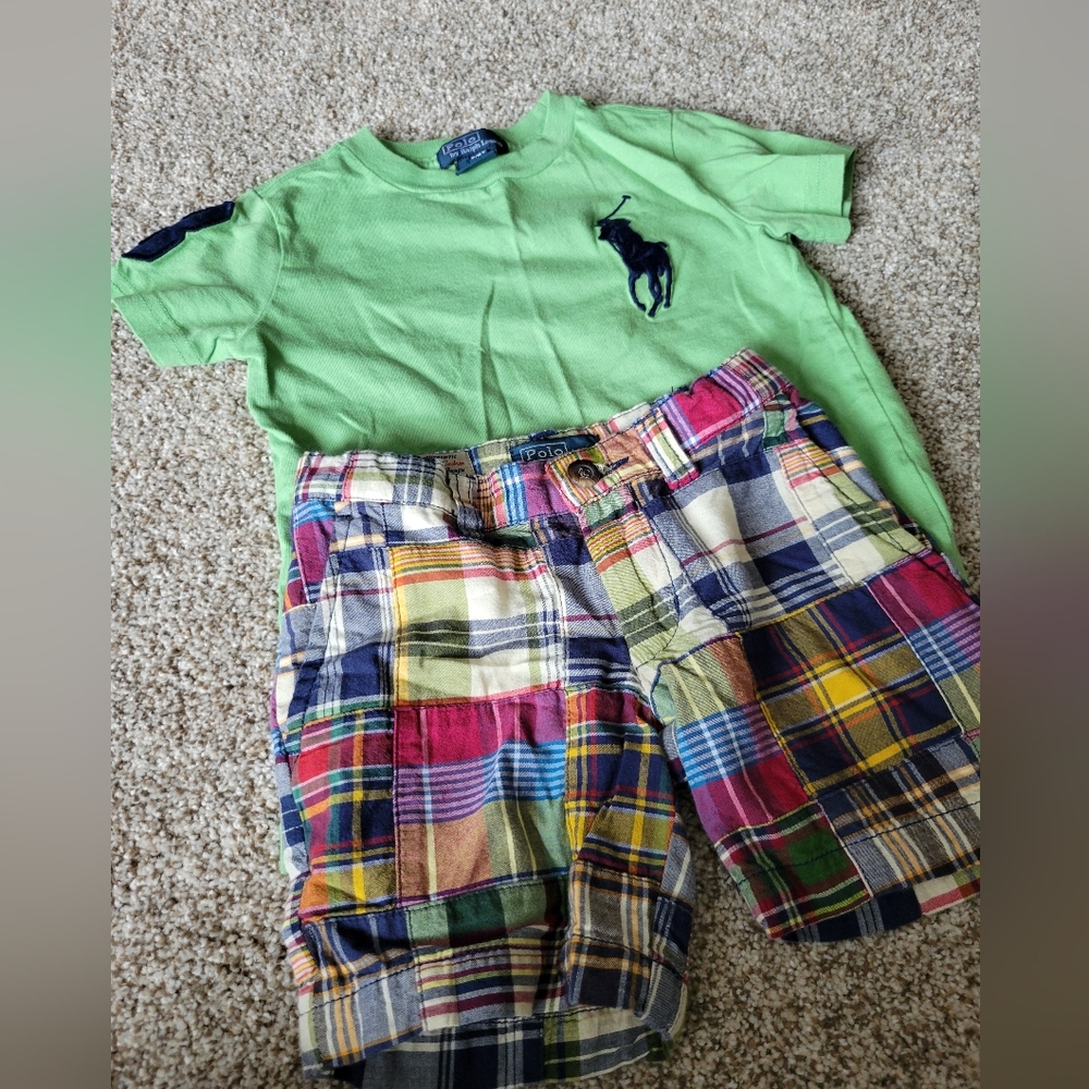 Boys Polo madras short outfit. 2T